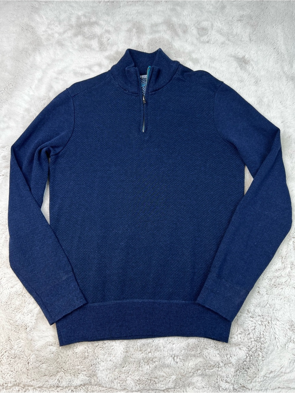 Robert Graham 1/4 Zip Sweater Mens Size Medium Blue Knit Cotton
